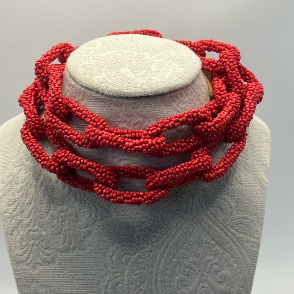 Pink Linen Rope Hand-beaded Necklace